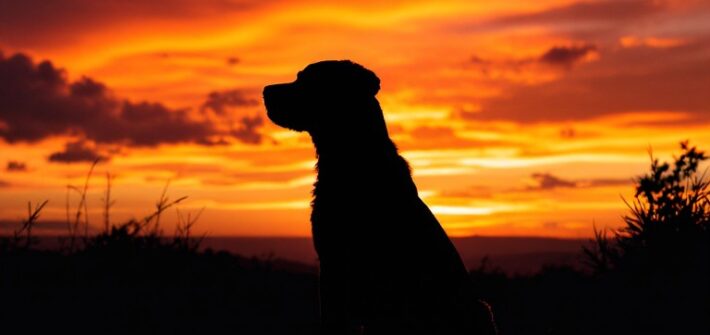 Silhouette of a dog at sunset